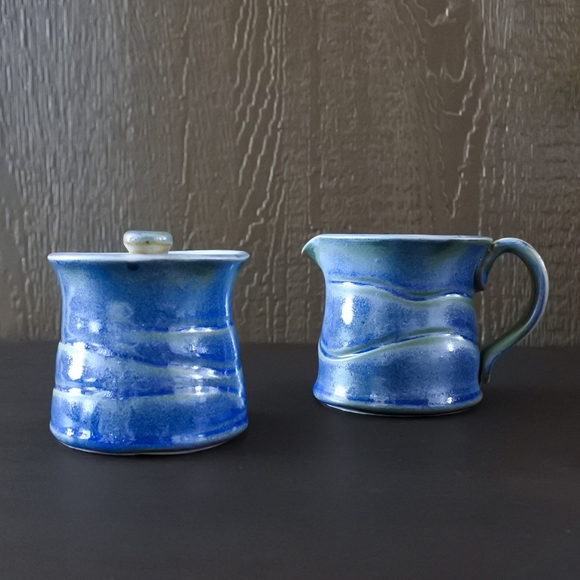 Studio Art Pottery Handmade Signed Creamer Sugar Bowl Set